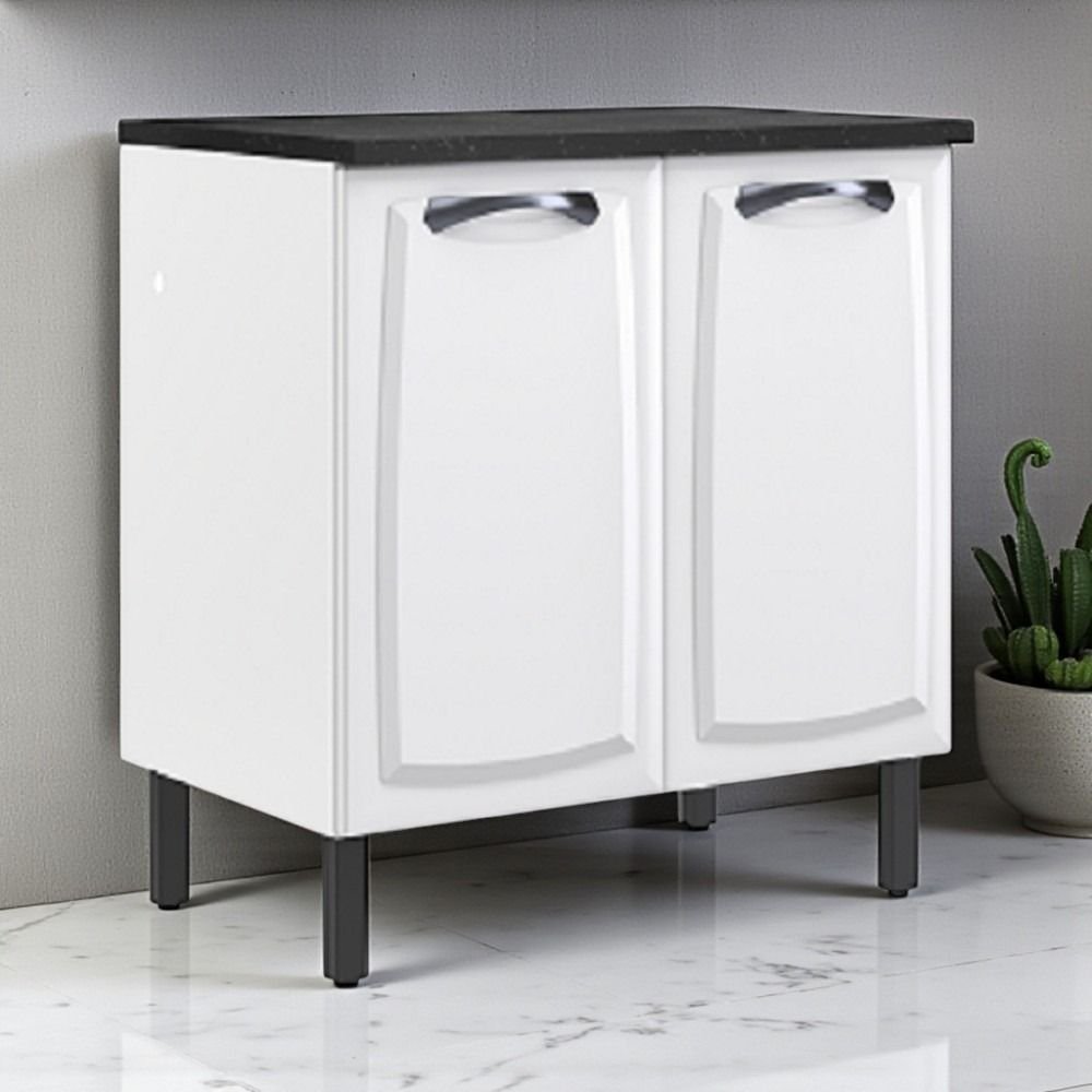 Balcão Cozinha em Aço 2 Portas 80cm com Tampo New Premium Itatiaia Branco/Nero M
