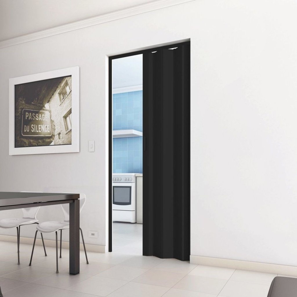 Porta Sanfonada de PVC 210cm x 84cm Plastporta Bcf Preto Preto