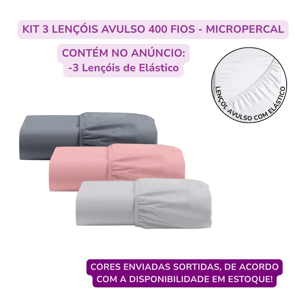 Kit 3 Lençol Solteiro Avulso com Elástico 400 Fios Extra Macio