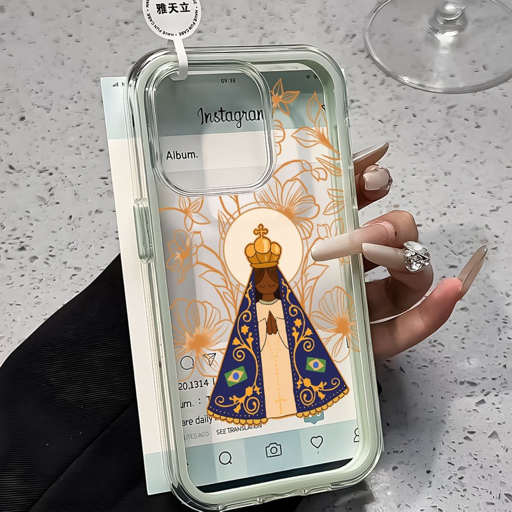 Capa 2 Em 1 Para iPhone 16 15 14 Plus 13 12 11 17 Air Pro Max Transparente Anti-Impacto Nossa Senhora
