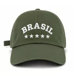 Boné Dad Hat Unissex em Sarja 100% Algodão Aba Curva Personalizado Brasil 5 Estrelas (Penta)