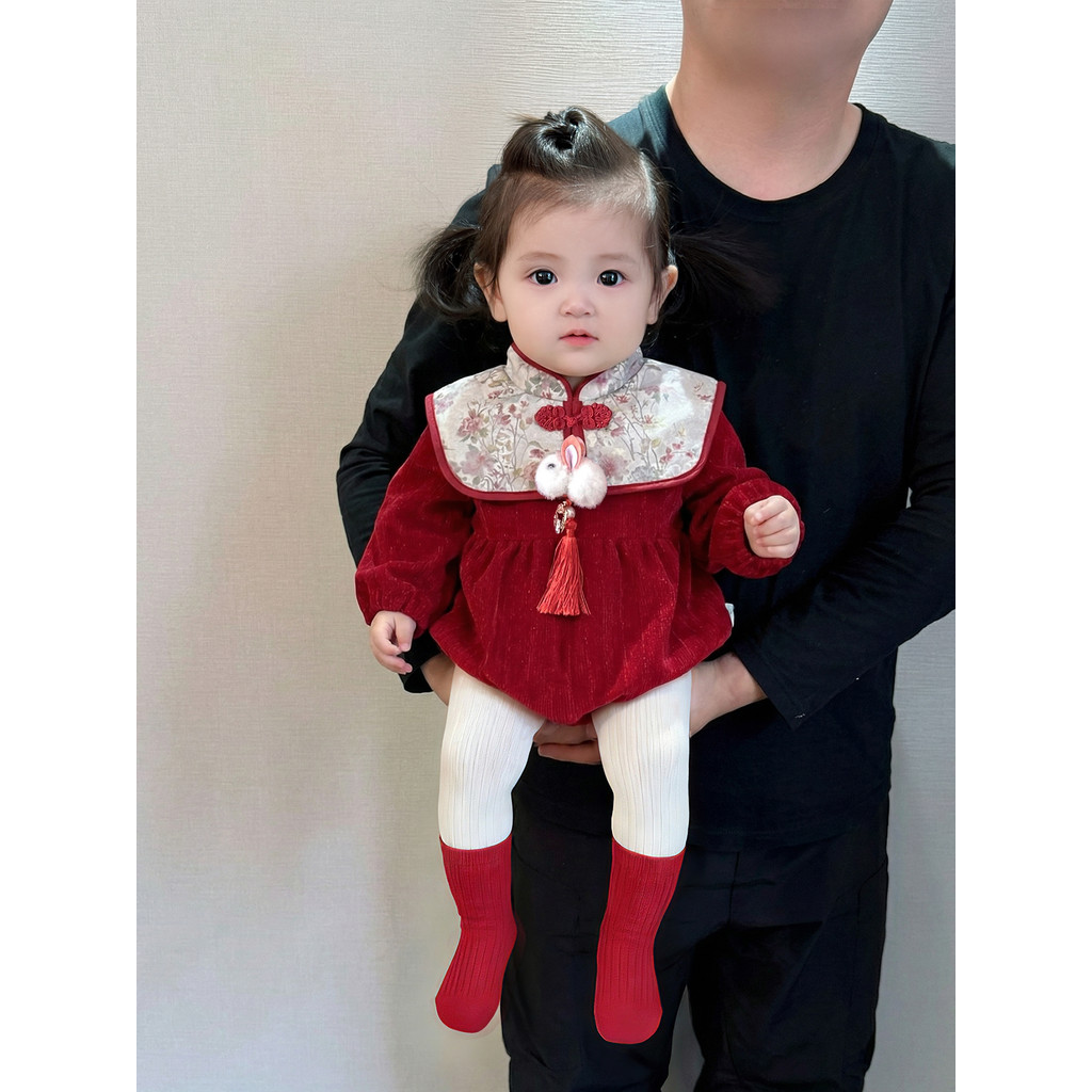 Bebê roupas de ano novo macacão vermelho roupas de inverno roupas de bebê festivo roupas de ano novo inverno velo macacã