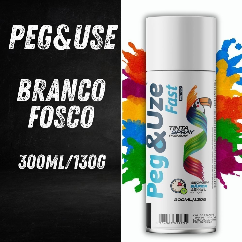 Tinta Spray PEG&UZE Fast Branco Fosco 300ml/130g - Secagem Rápida e Acabamento Impecavel