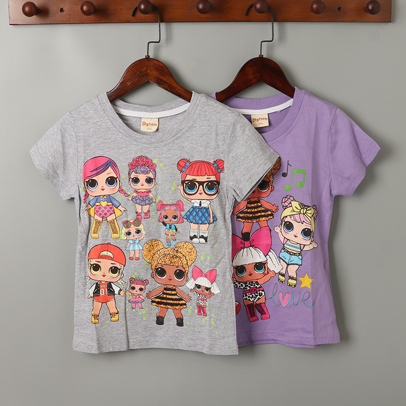 Roupas de verão para meninas, camiseta de manga curta de algodão puro para crianças médias e grandes, gola redonda, pulô