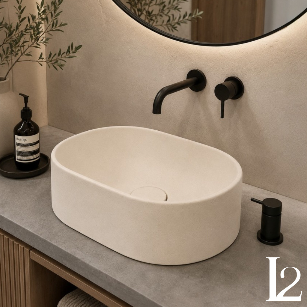 Cuba Pia Apoio Sobrepor Concreto Oval Para Banheiro Lavabo-  Luxo Artesanal