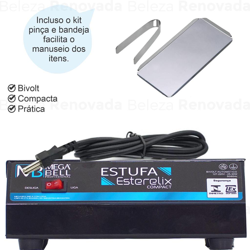 Estufa Manicure Esterilizador Mega Bell Branca+Bandeja+Pinça · foto 2