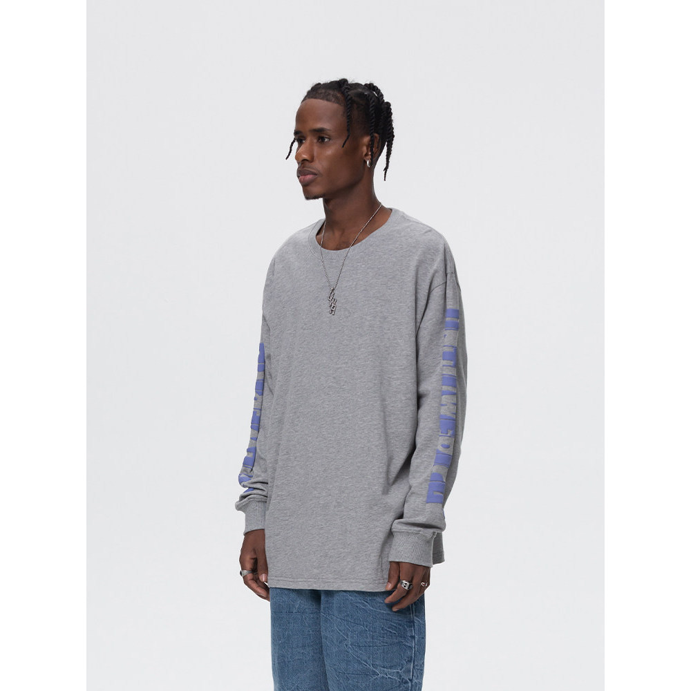 Throughwerich Street Wear manga comprida primavera espuma impressão corda etiqueta camiseta masculina feminina