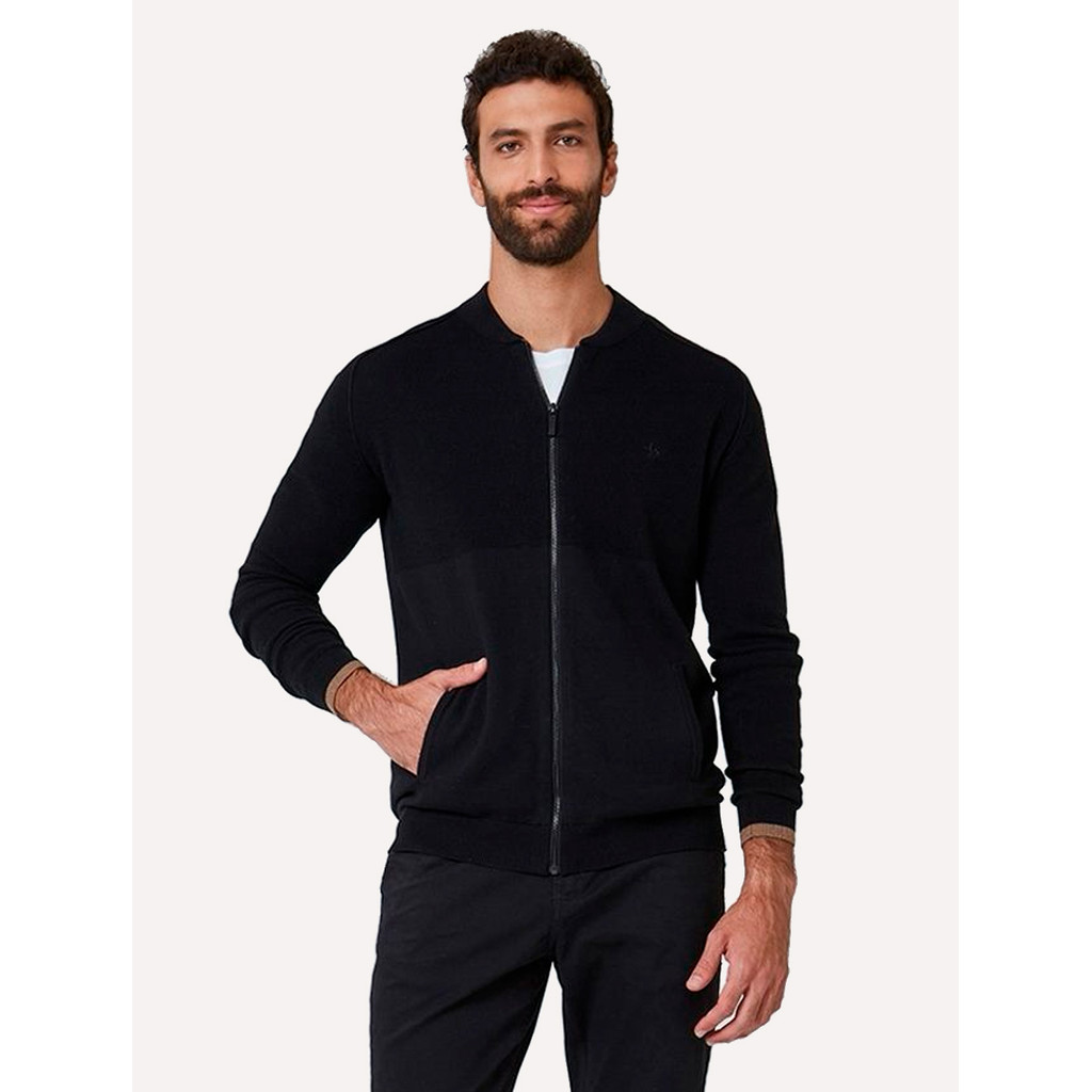 Casaco Dudalina Masculino Tricot Bomber Raglan Textura Preto