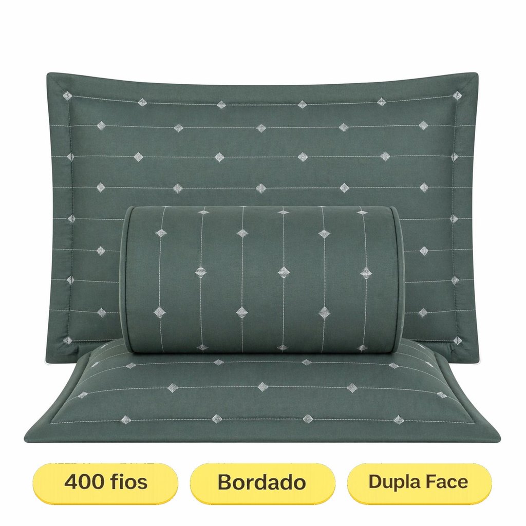 Colcha Cobre Leito Lotus 400 Fios Matelado Bordado com porta Travesseiro EDDI Casa