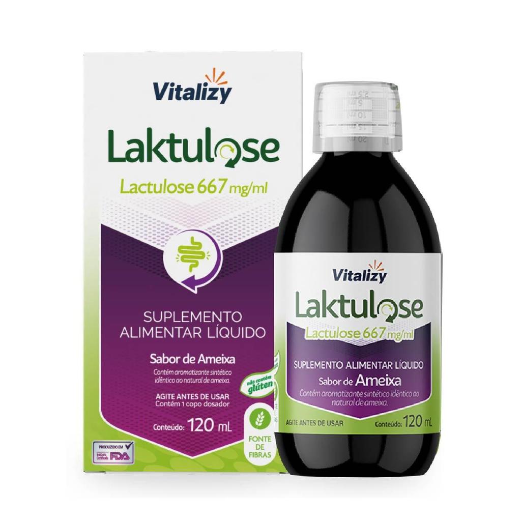 Lactulose Vitalizy  667mg/ml 120ml Sabor Ameixa Regulador Intestinal Sem Glúten Fonte De Fibras Natural
