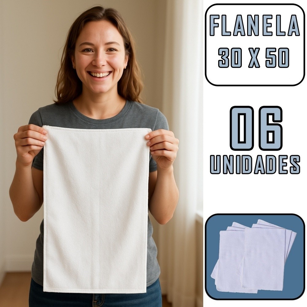 Flanela Branca 28x48 cm Kit com 6 Unidades | Pano de Limpeza Multiuso Macio e Absorvente