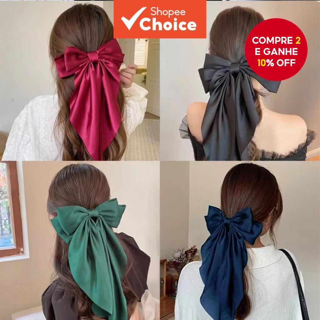 Acessórios De Grampo De Cabelo Com Laço De Chiffon-Suporte De Rabo De Cavalo De Mola De Fita Longa Para Mulheres , Deslo