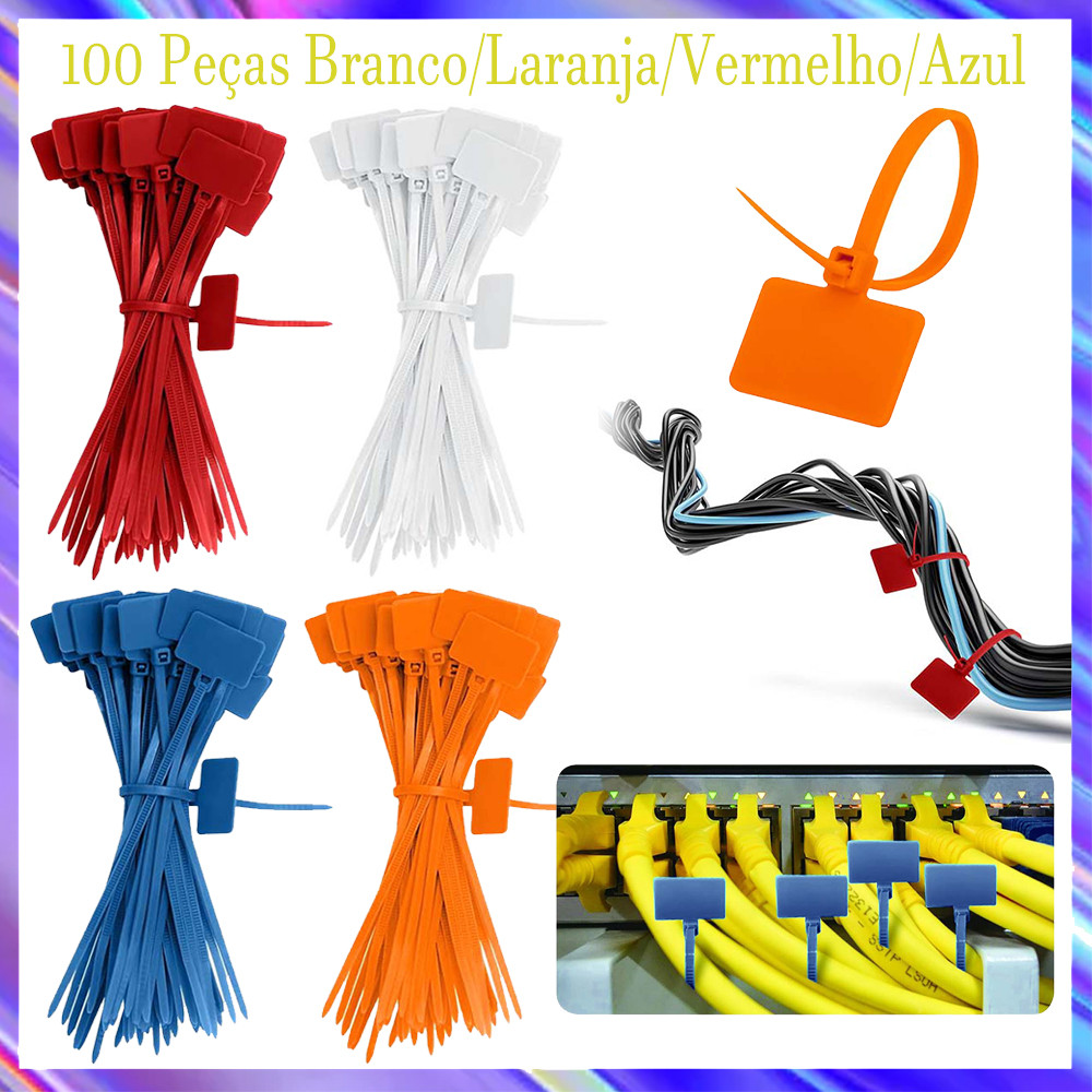 100 Peças Kit Jogo Abraçadeira De Nylon Colorida Plástico, Mini Lacre 113 x 20 mm Várias Cores, etiquetas à prova d'água