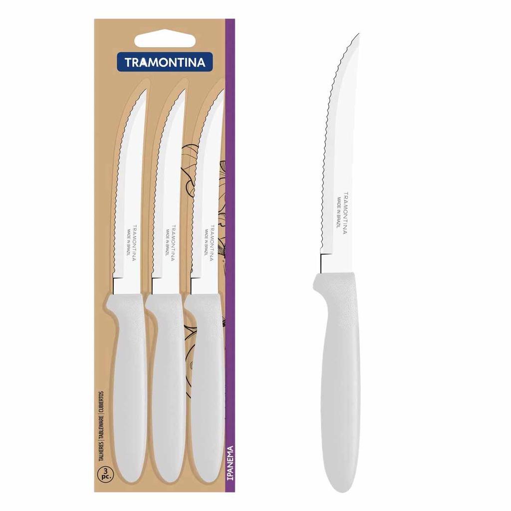 Jogo de Facas Para Churrasco Ipanema Branco Com 3 Peças (23360/385) - Tramontina, em Oferta na Shopee