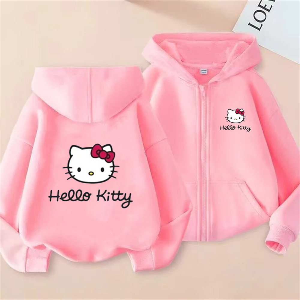 Adorável Hello Kitty Cats Casacos Infantis Com Zíper Lazer Meninas Moletom Capuz Roupas De Desenho Animado em Oferta na Shopee