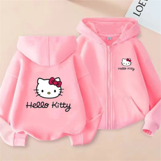 Adorável Hello Kitty Cats Casacos Infantis Com Zíper Lazer Meninas Moletom Capuz Roupas De Desenho Animado em Oferta na Shopee