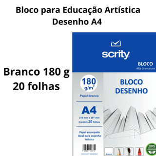 Bloco para Educação Artística Desenho A4 Branco 180 g 20 fls. - Scrity em Oferta na Shopee