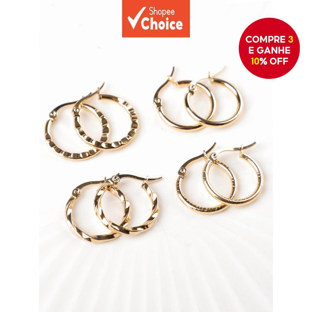 Brincos De Argola Dourados De 4 Pares Para Mulheres – Conjunto Versátil De Círculo Hipoalergênico De Aço Inoxidável Uso em Oferta na Shopee