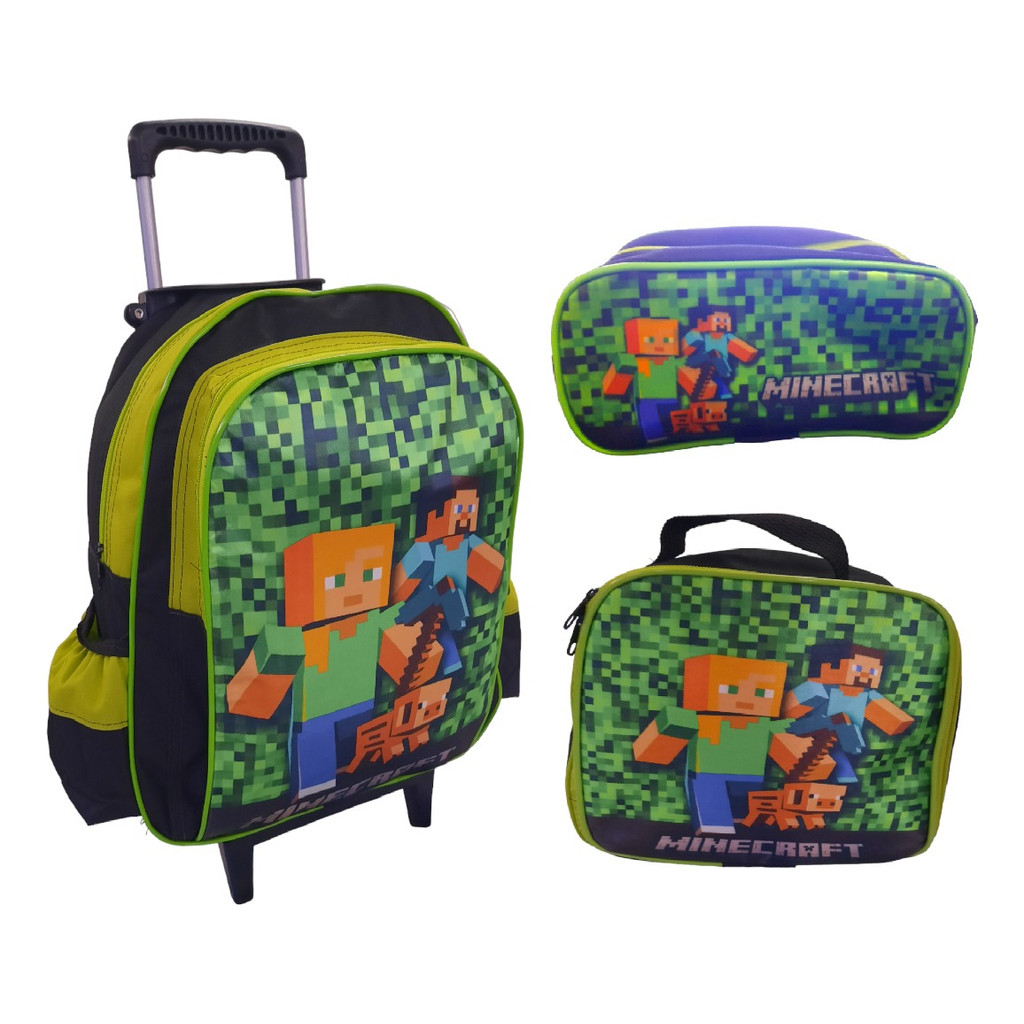 Mochila Juvenil Minecraft Infantil Rodinhas Bolsa Escolar
