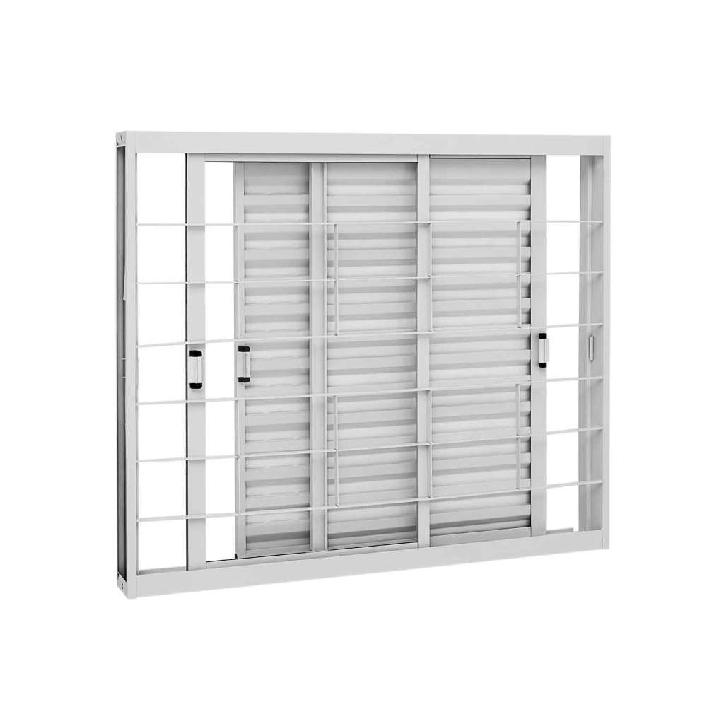 Janela Veneziana Grade Quadriculada em Aço 100 x 120 x 11,3 cm 3 Folhas Móveis Kompacta Sasazaki