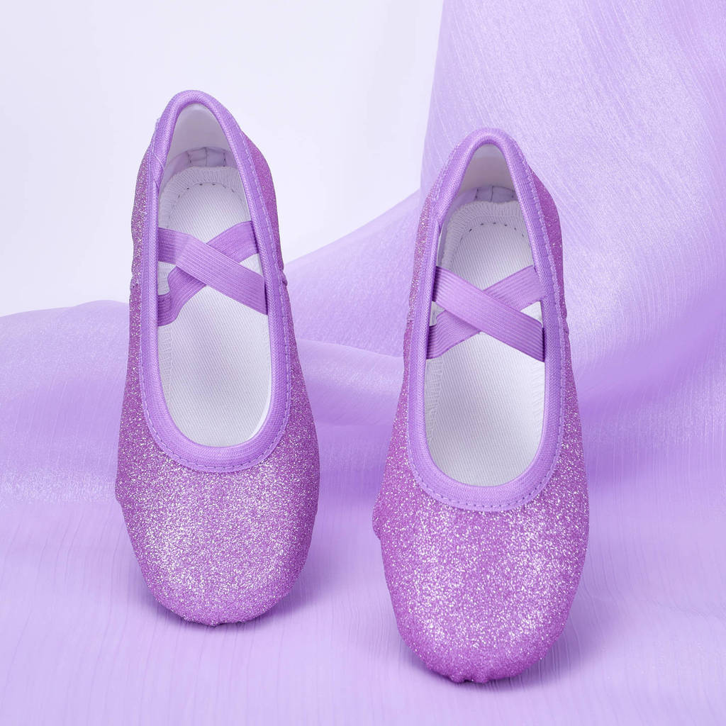 Sapatilhas Infantis De Balé Com Sola Macia E Glitter Roxo — imagem 2 de 2