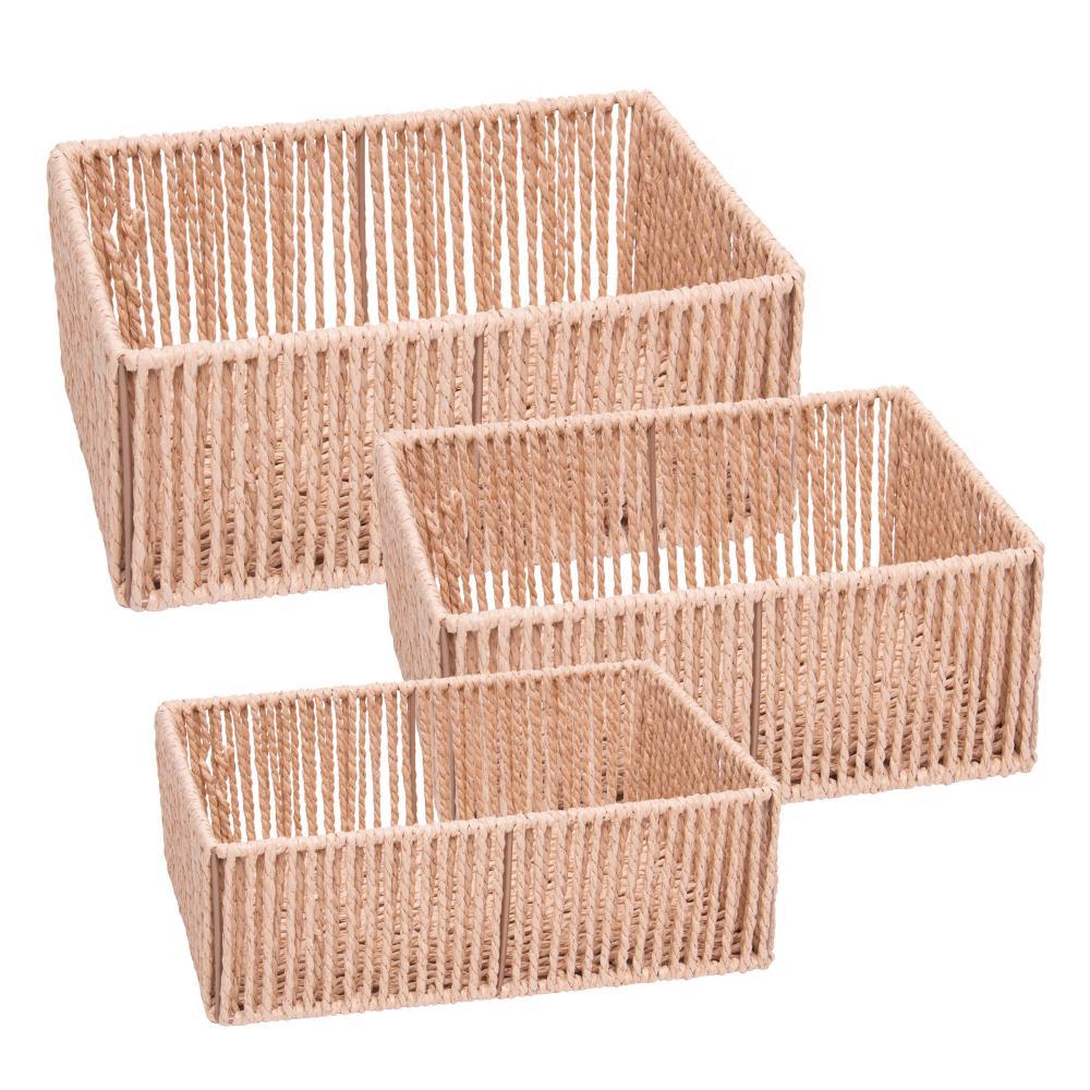 Conjunto 3 Cestos Organizadores Retangulares Natural Papel - Lyor