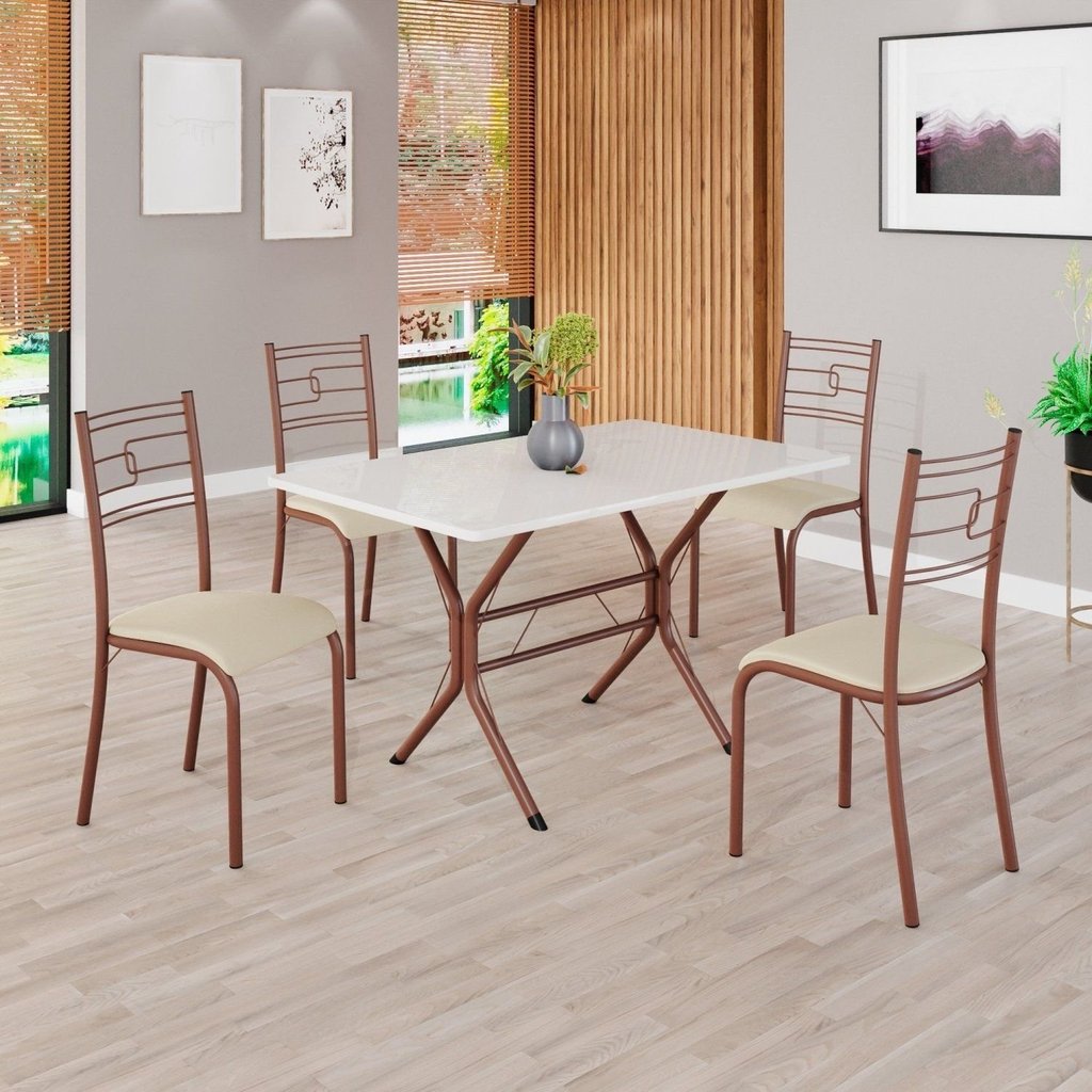 Conjunto Sala de Jantar Mesa Retangular 100x60cm Tampo Madeira MDP 4 Cadeiras Paraty Marrom/Creme Creme/Marrom