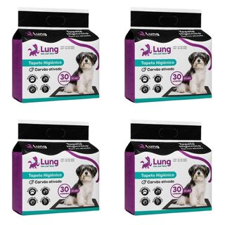 Kit 4 Tapete Higiênico Carvão Ativado p/ Cachorro Pet 50x60cm Adesivo Anti Odor Lung Pet