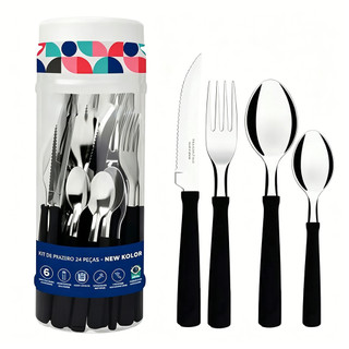 Jogo De Talheres 24 Peças Aço Inox Faqueiro Resistente Colorido Para Casa Cozinha