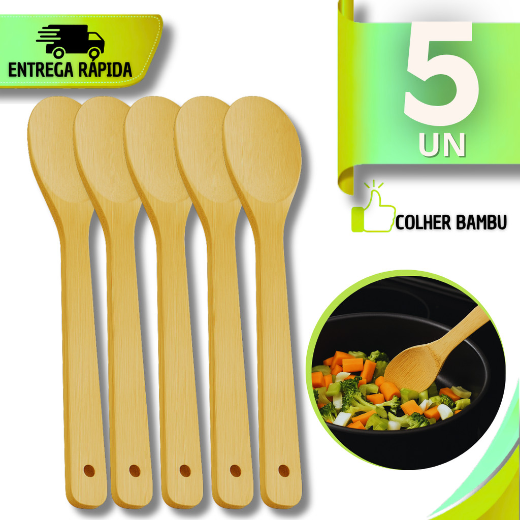 Utilidade Colher de Bambu  Ecológica Sustentável Natural Multiuso Resistente Utensílio Cozinha