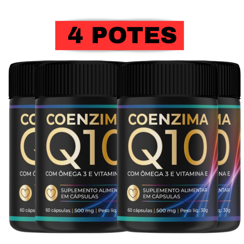Kit 4 Frasco Coenzima Q10 + Ômega 3 + Vitamina E | 3 em 1 Energia, Imunidade, Coração e Cérebro