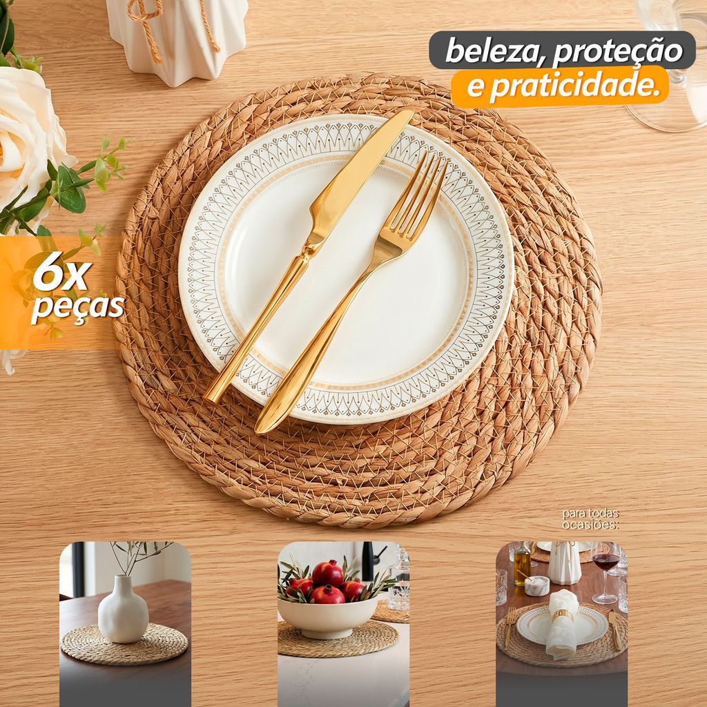 Jogo Americano 6 Peças Ecológico Bambu Trançado Mesa Posta 30cm