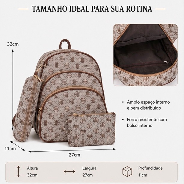 TOMI MITO Kit de 3 Bolsa Feminina de Mochila Elegante com Estampa Composto com Grande Capacidade Universitário TM9103