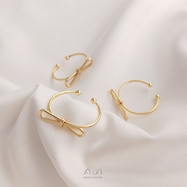 Retenção de cor 14K ouro-coberto moda grande arco anel DIY simples estética japonês coreano gravata borboleta anel abert