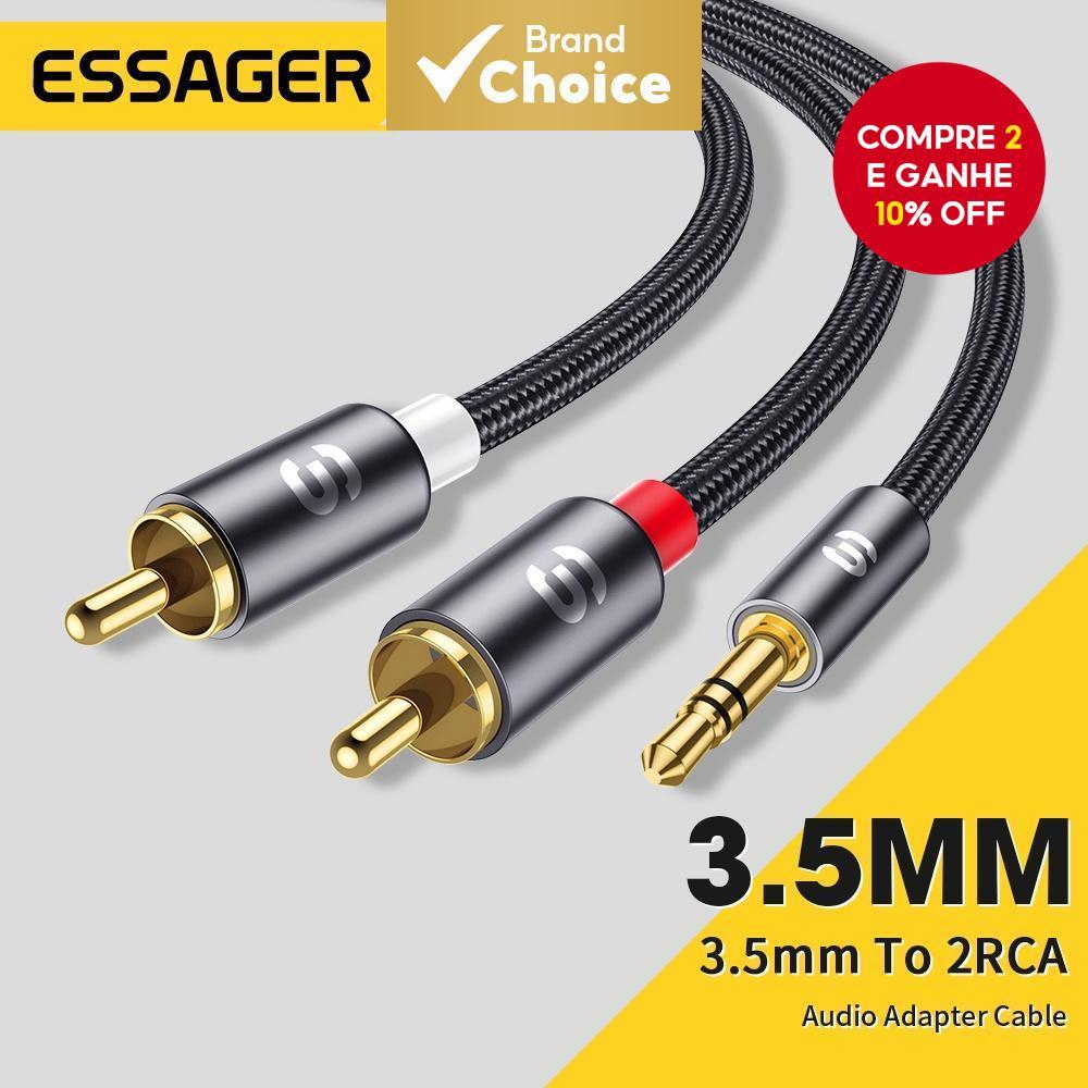 Cabo Essager RCA Jack De 3.5 Mm Para 2 Aux Adaptador De Áudio TV Caixa Alto-Falante De Home Theater