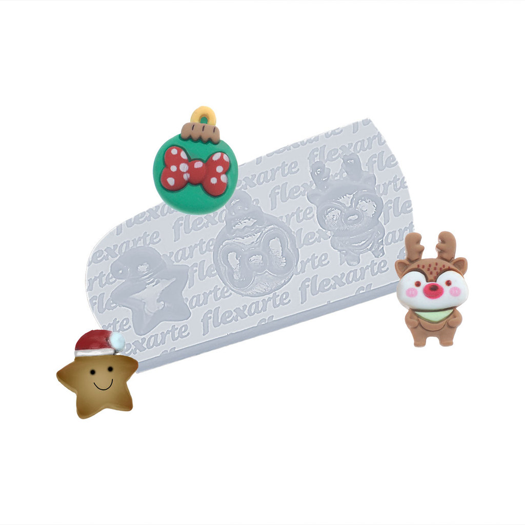 Molde de  Silicone 986 - Natal 1 - Rena + Bolinha + Estrela de Toca