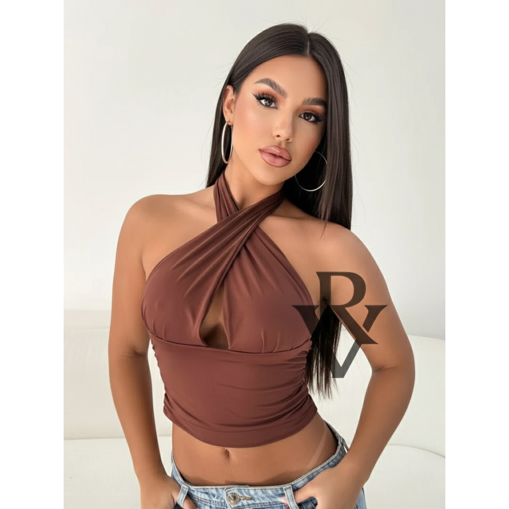 Top Cropped Livia Feminino Multi Formas Frente Única Amarração Blusa Cropped Com Amarração Decote em Oferta na Shopee