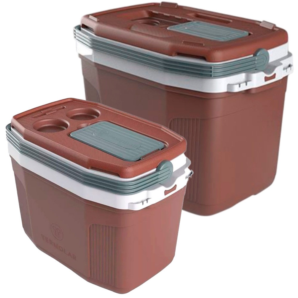 Kit Praia Termolar 1 Caixa Cooler Térmico 32 Litros e 1 Caixa Cooler Térmico 20 Litros Marrom