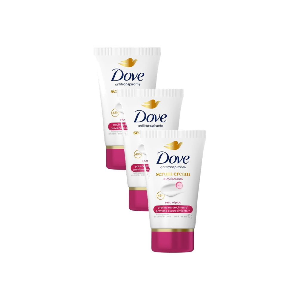 Kit 3 Desodorante Dove Antitranspirante Creme Sérum Previne Escurecimento 50g em Oferta na Shopee