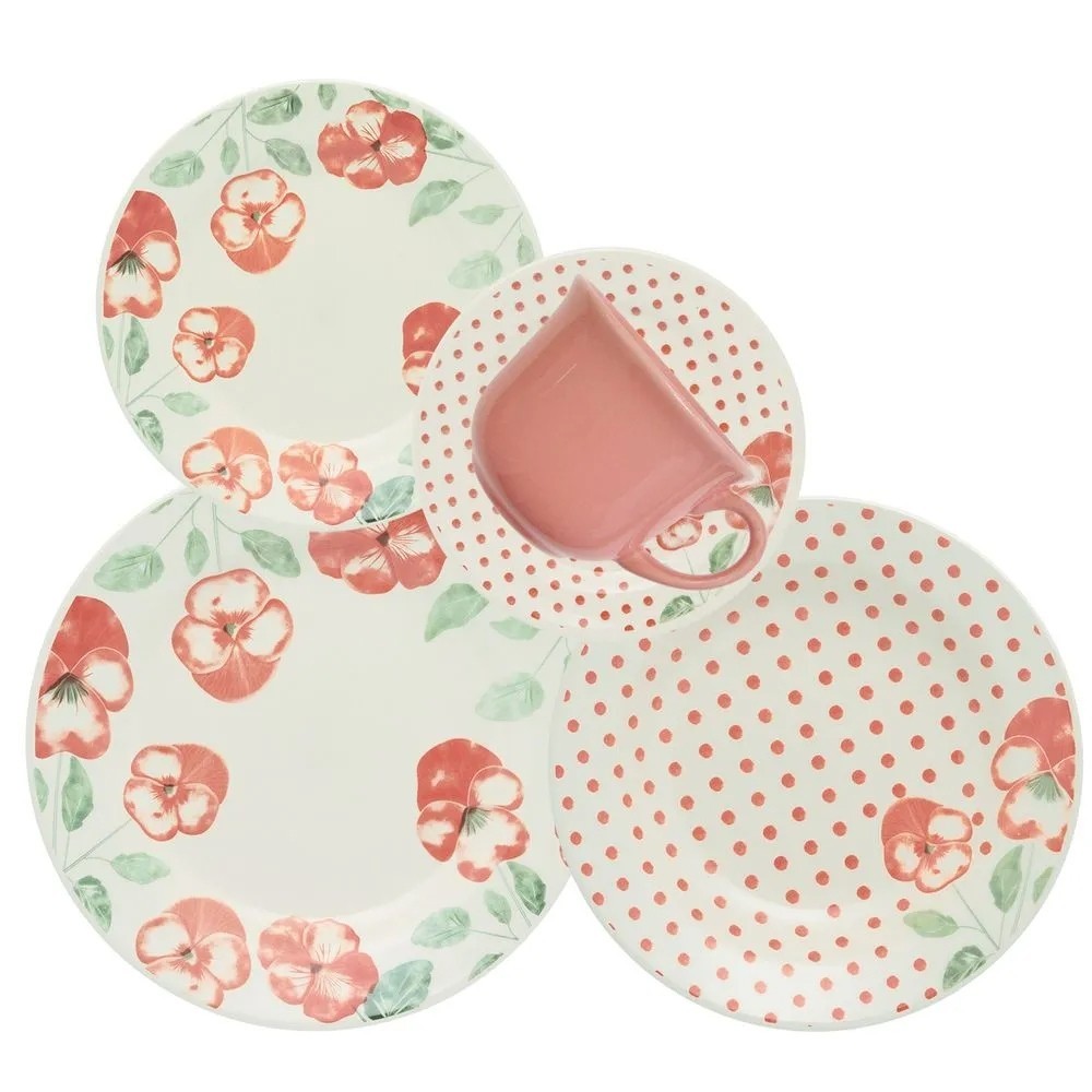 Jogo de Jantar Biona Donna 20 Peças em Cerâmica Mesa Posta Sofisticada Ideal para Presente Envio HJ