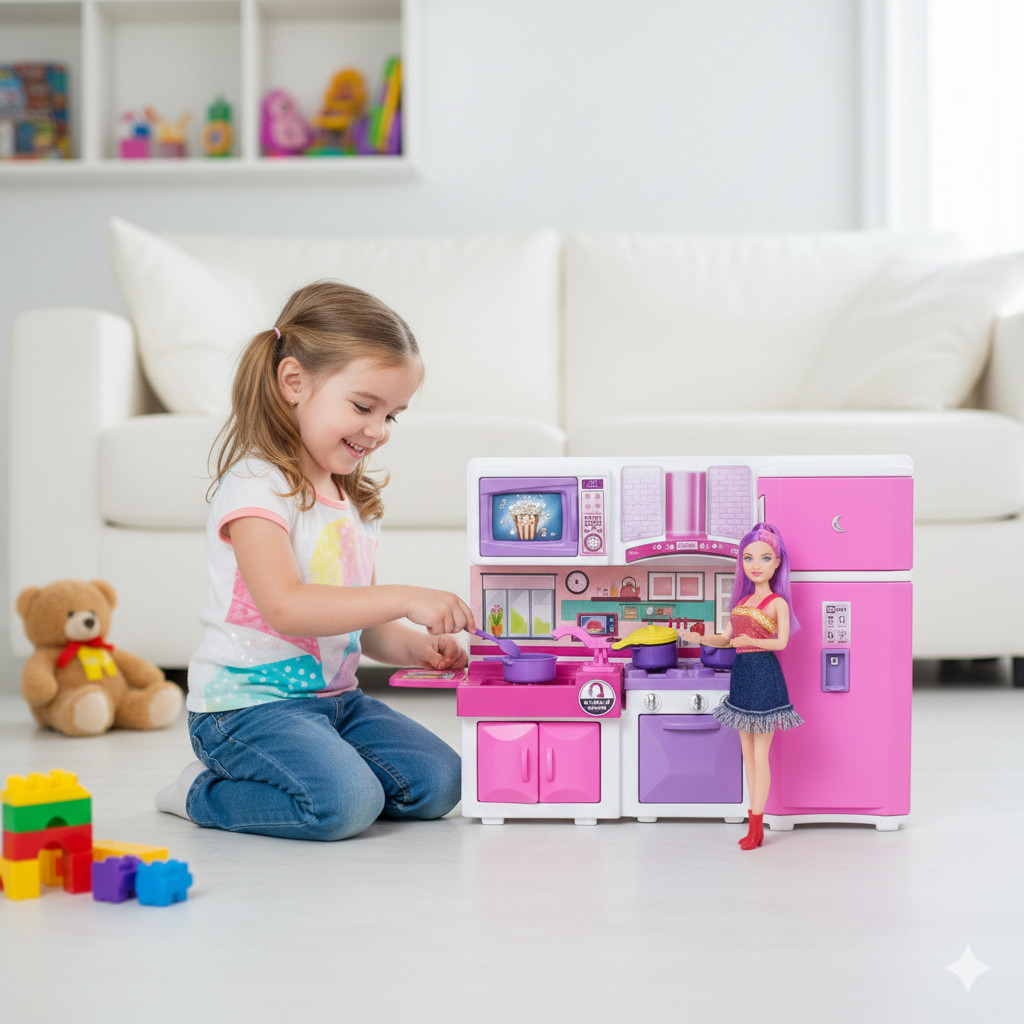 Cozinha De Brinquedo Maxi Collection Premium Grande Com Pia Sai Água De Verdade presente + boneca brinde!