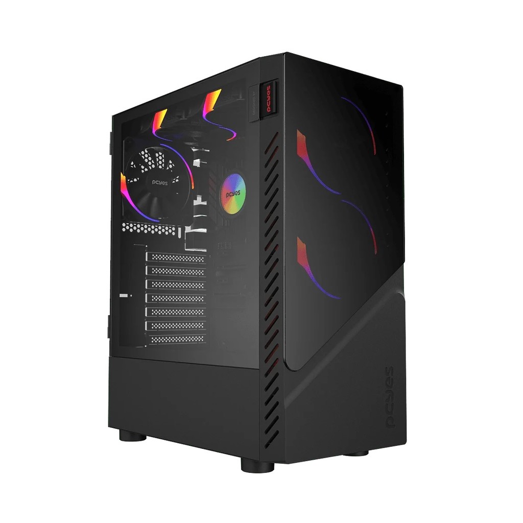 Gabinete Gamer Pcyes Set Black Vulcan Lateral Em Vidro Temperado