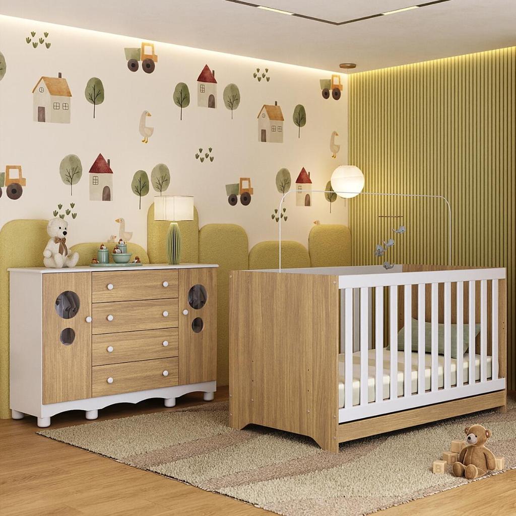 Berço Americano 3 em 1 com Cômoda 2 Portas 4 Gavetas Suspiro Multimóveis MP4714