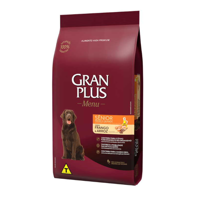 Ração GranPlus Menu Cães Sênior raças médias e grandes frango e arroz 15,0kg em Oferta na Shopee
