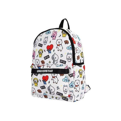 Mochila de Costa Escolar Personagens BT21 - Branca