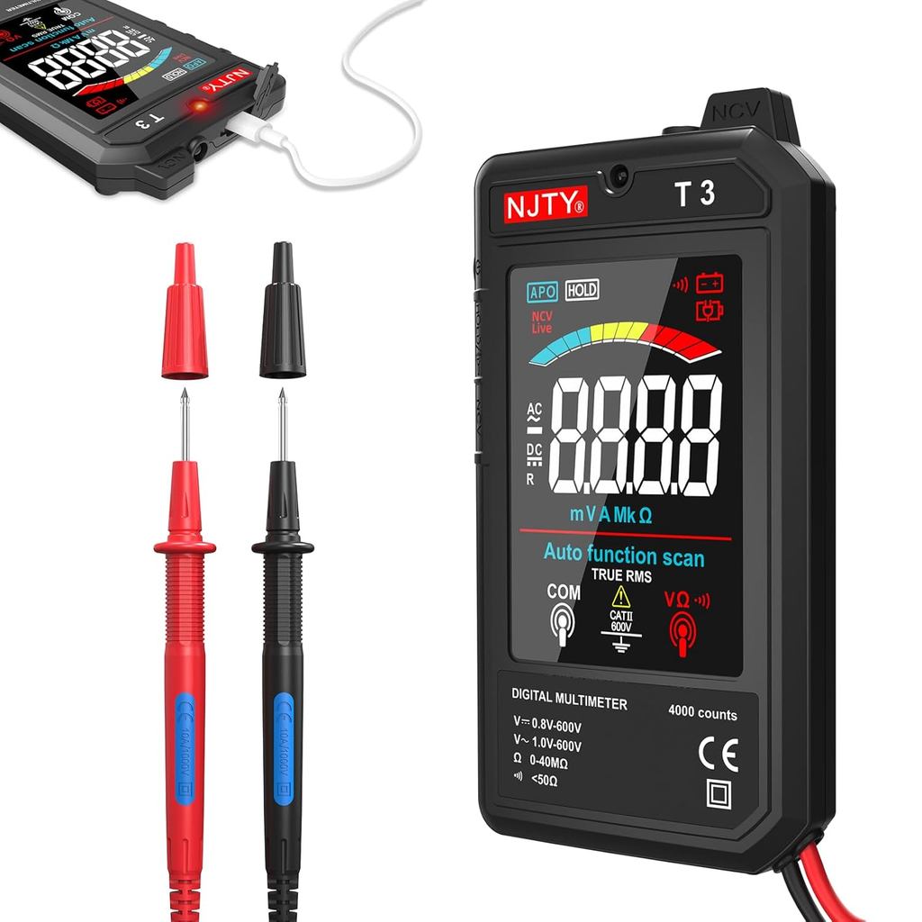 T3 Multímetro Digital Inteligente Com Faixa Automática , Tensão AC/DC , Resistência E Função NCV, Ecrã a cores de 3,19"