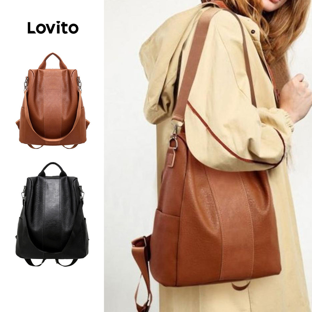 Lovito Mochila Casual simples antirroubo de couro macio para mulheres  LFA65161