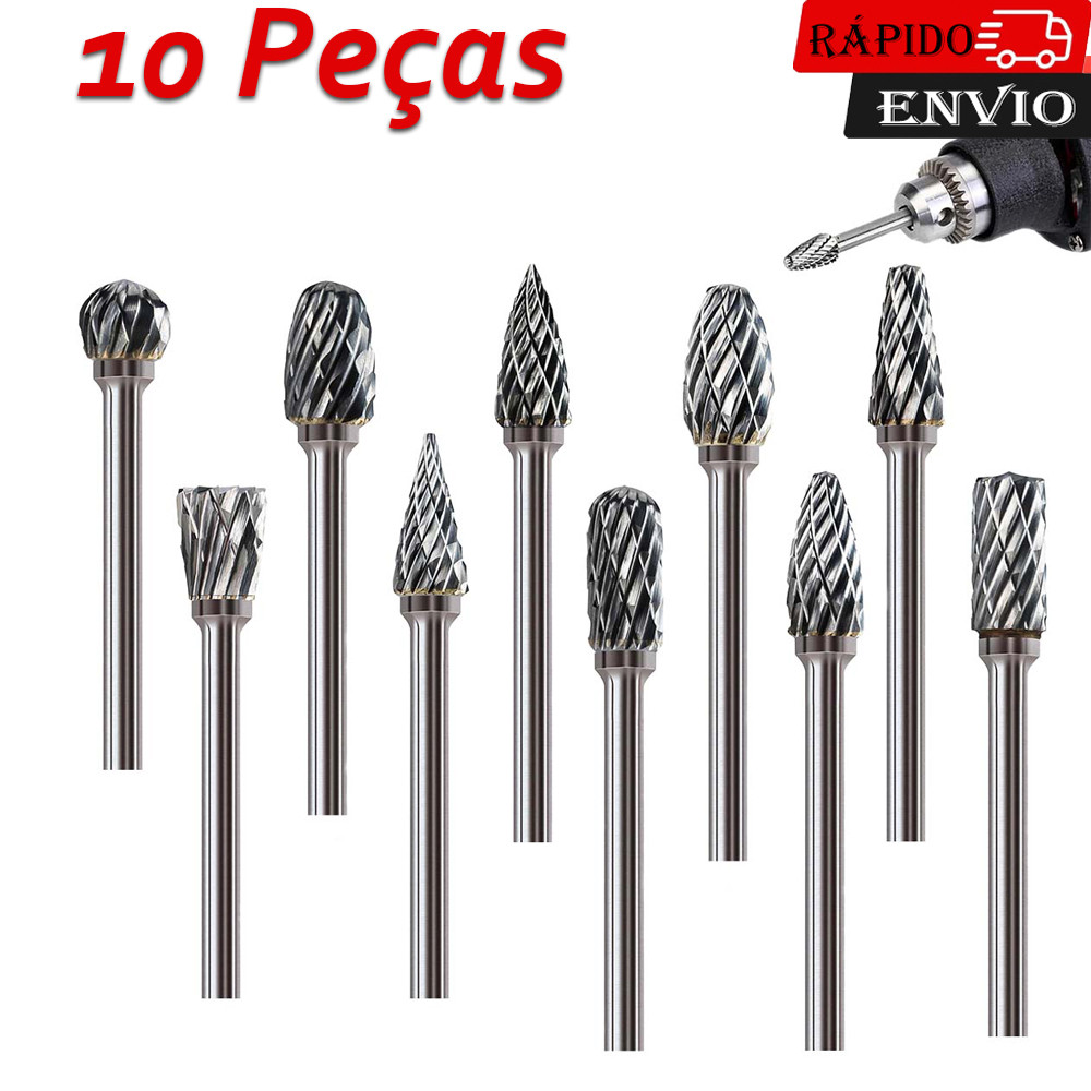 brocas rotativas de carboneto de tungstênio 10 peças haste 1/8 de longo alcance lixa rotativa de carboneto de tungstênio
