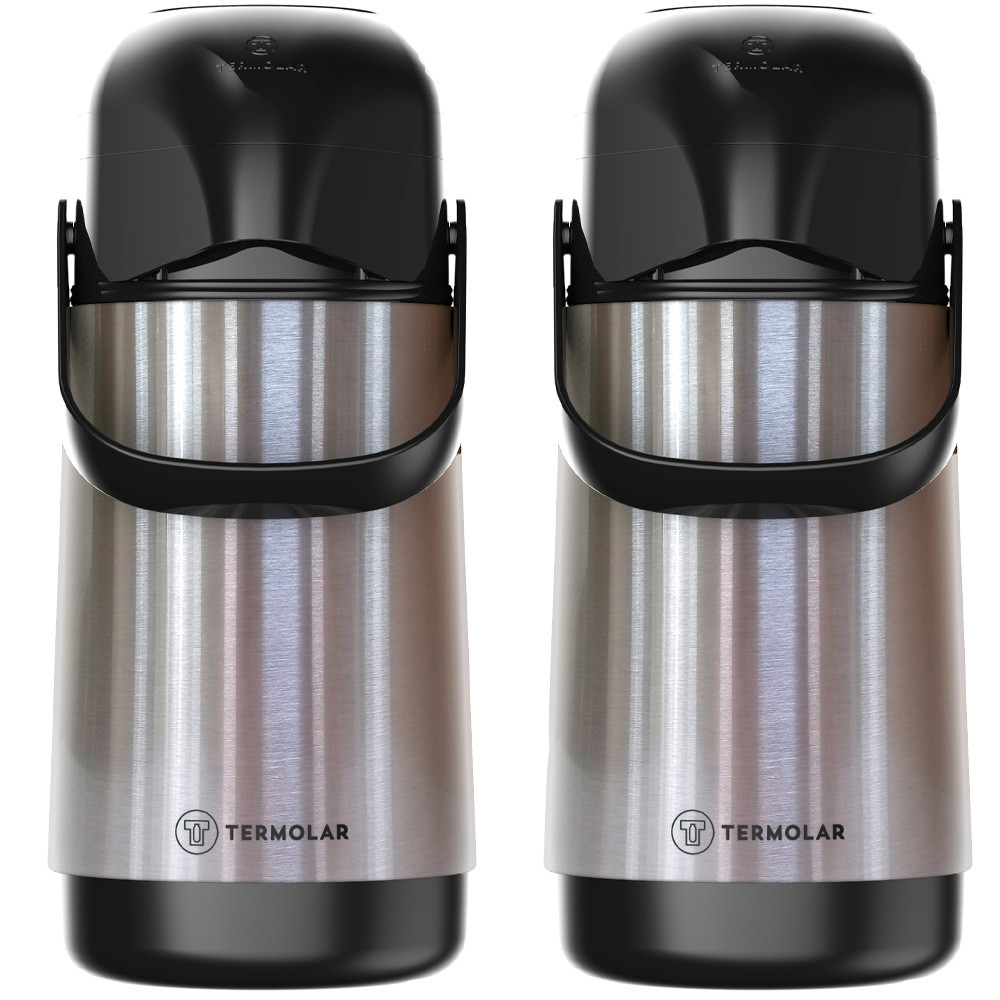 Kit com 2 Garrafas de Café Termolar de 500ml feita em Inox com Bomba de Pressão Bebidas Quentes Chá