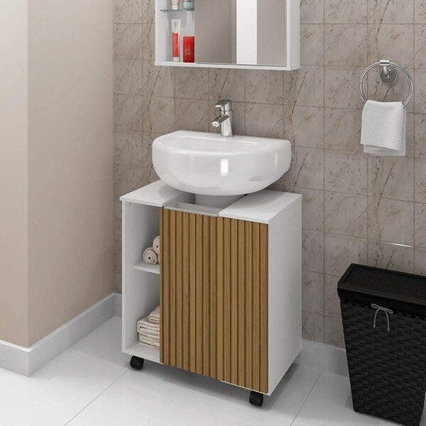 Gabinete de Coluna 1 Porta Pequin Branco/Ripado Branco/Ripado